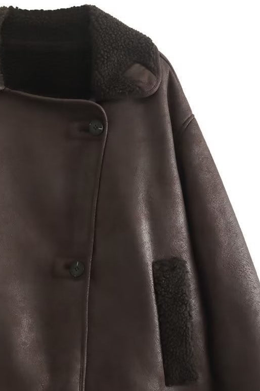 Rosemary | Women's Faux Leather Shearling Aviator Jacket