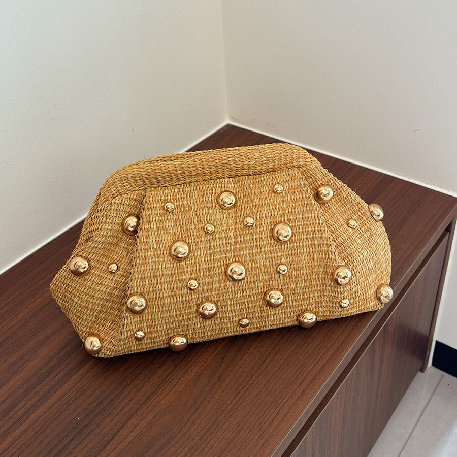 Rowana | Women’s Woven Studded Clutch Bag Crossbody Chain
