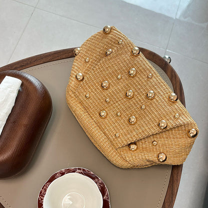 Rowana | Women’s Woven Studded Clutch Bag Crossbody Chain