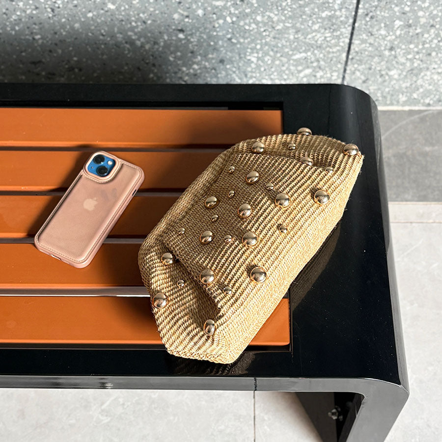 Rowana | Women’s Woven Studded Clutch Bag Crossbody Chain