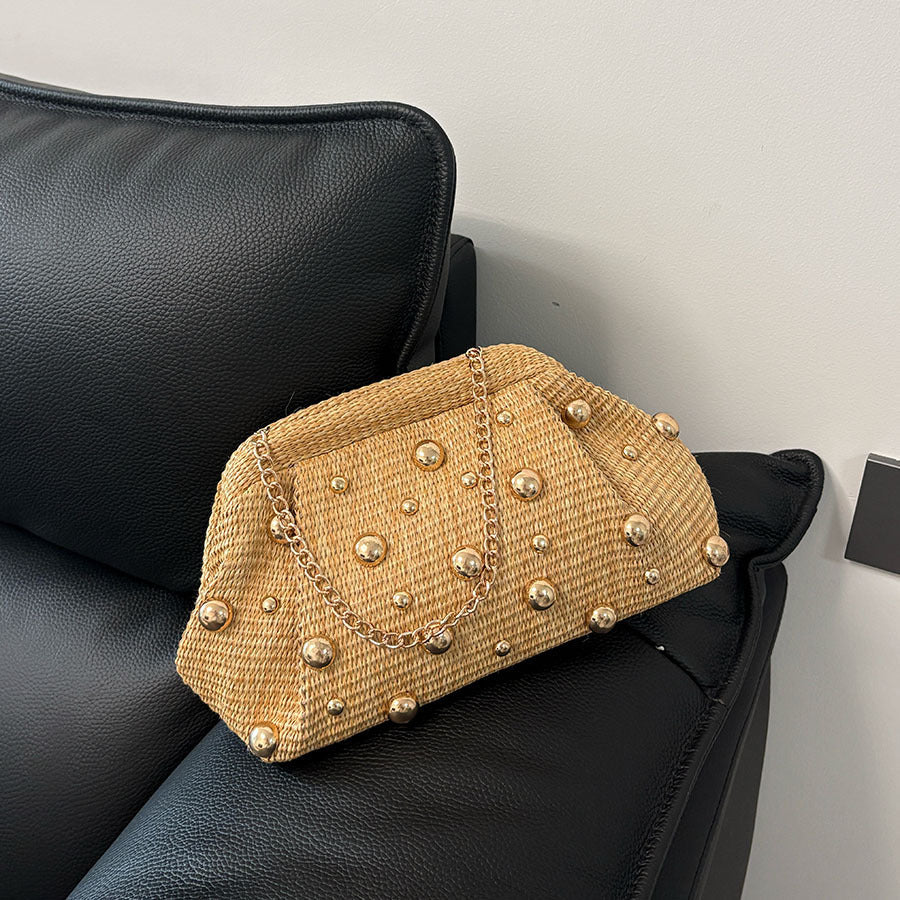 Rowana | Women’s Woven Studded Clutch Bag Crossbody Chain