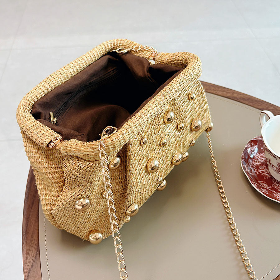 Rowana | Women’s Woven Studded Clutch Bag Crossbody Chain