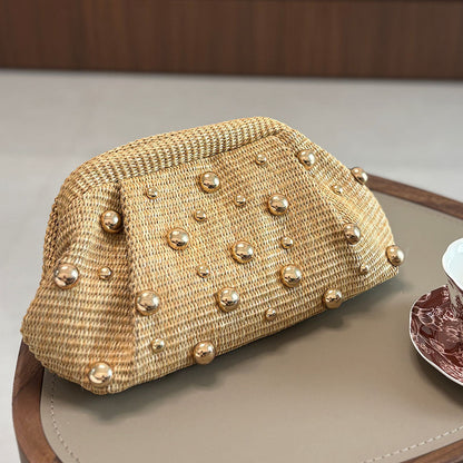 Rowana | Women’s Woven Studded Clutch Bag Crossbody Chain