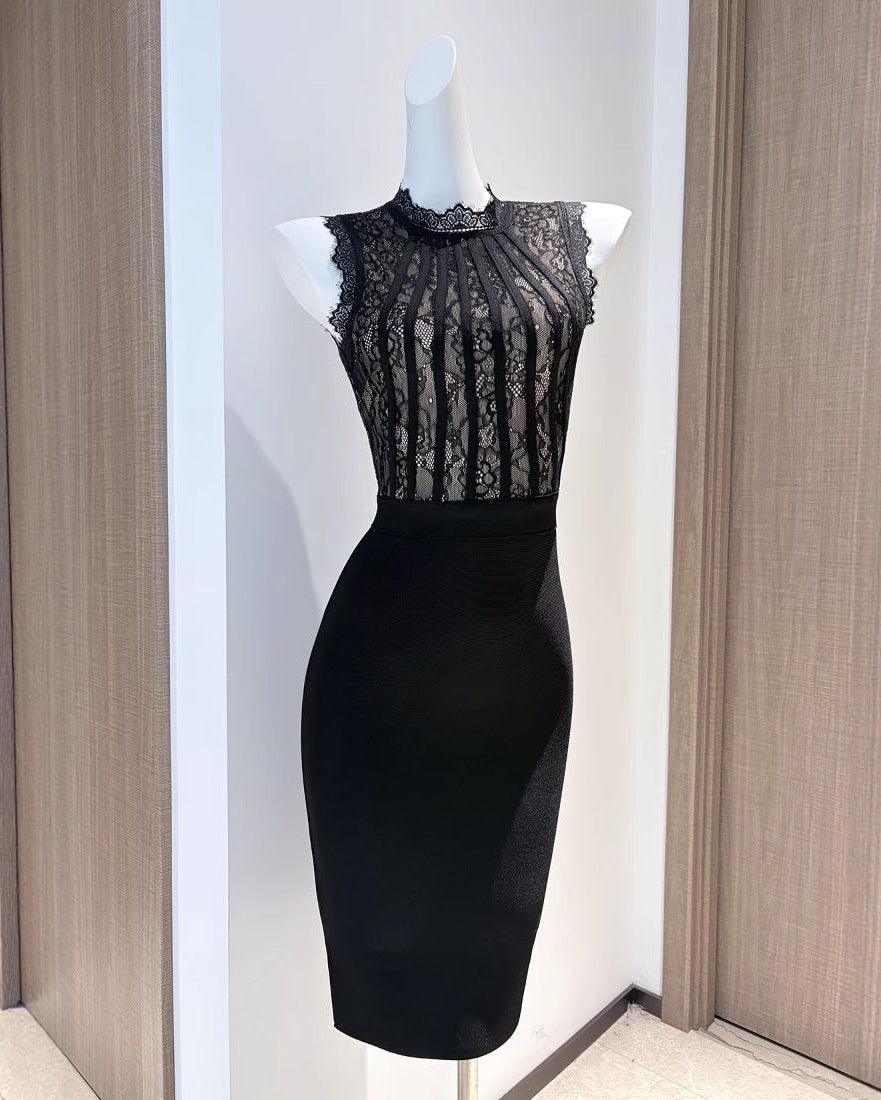 Roxanne | Women's High-neck Lace Bodycon Mini Dress