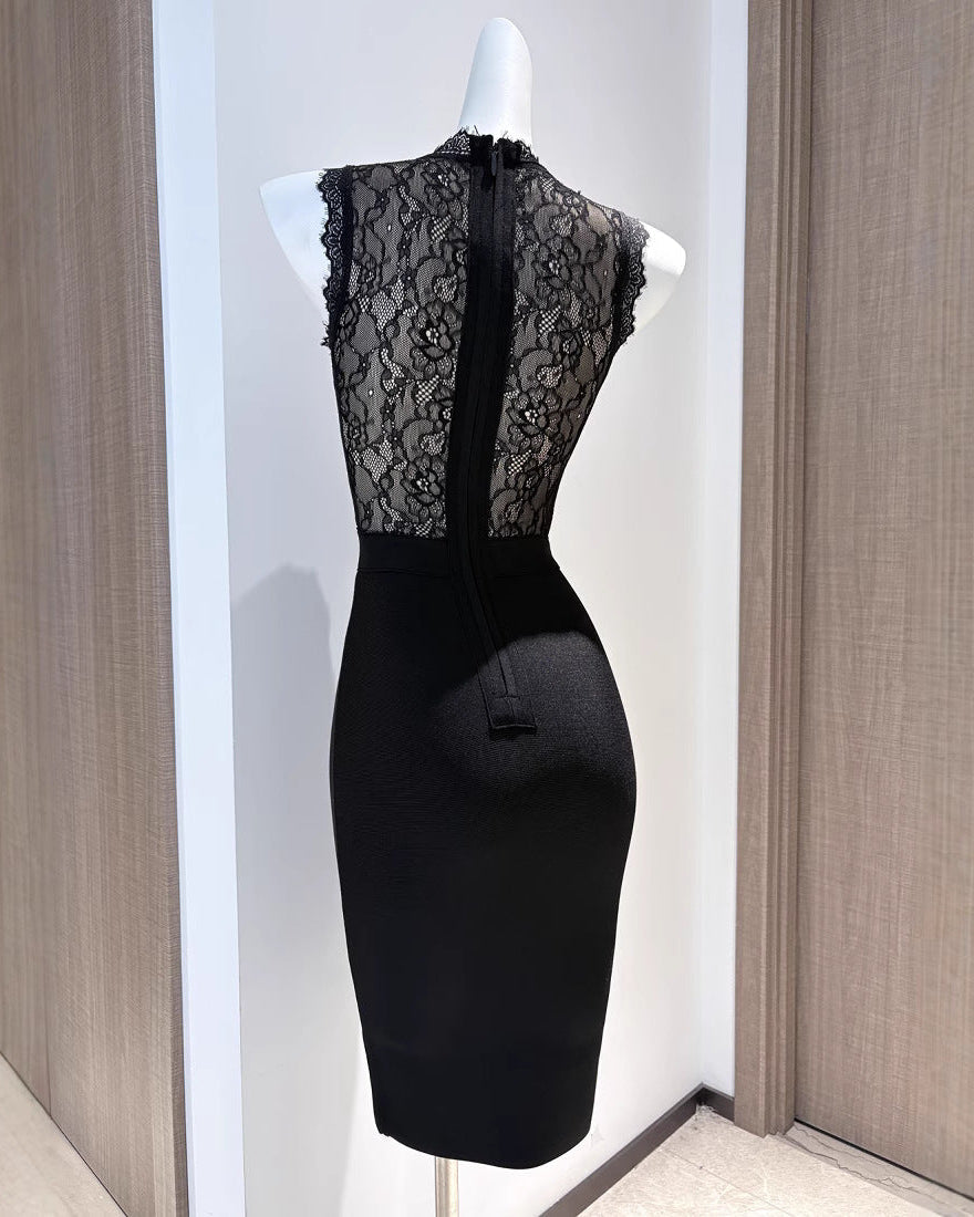 Roxanne | Women's High-neck Lace Bodycon Mini Dress