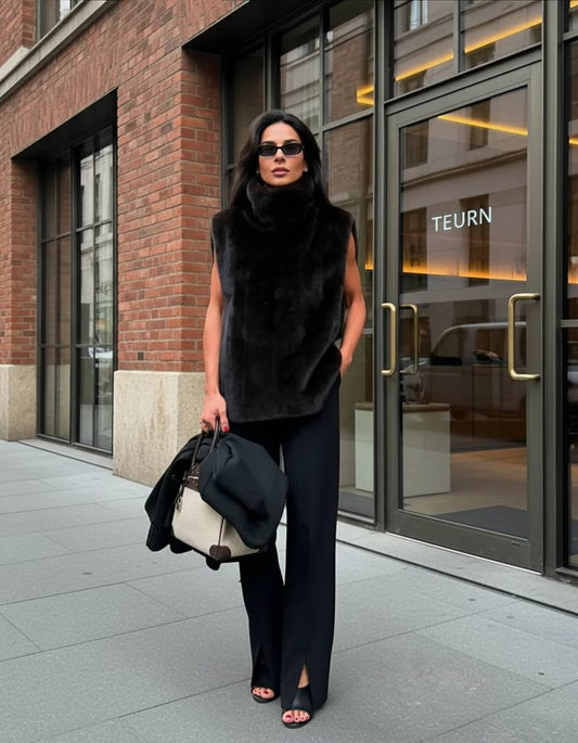 Ruth | Women's Sleeveless Faux Fur High Neck Coat