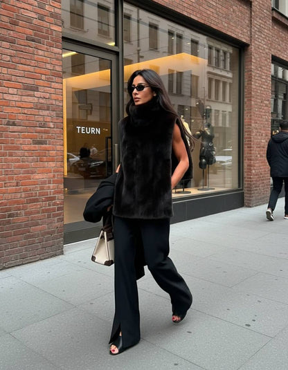 Ruth | Women's Sleeveless Faux Fur High Neck Coat