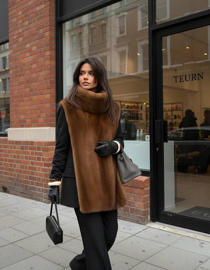 Ruth | Women's Sleeveless Faux Fur High Neck Coat