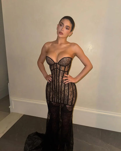 Serenity | Women's Strapless Lace Bustier Corset Maxi Dress
