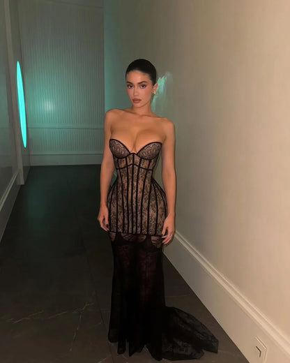 Serenity | Women's Strapless Lace Bustier Corset Maxi Dress