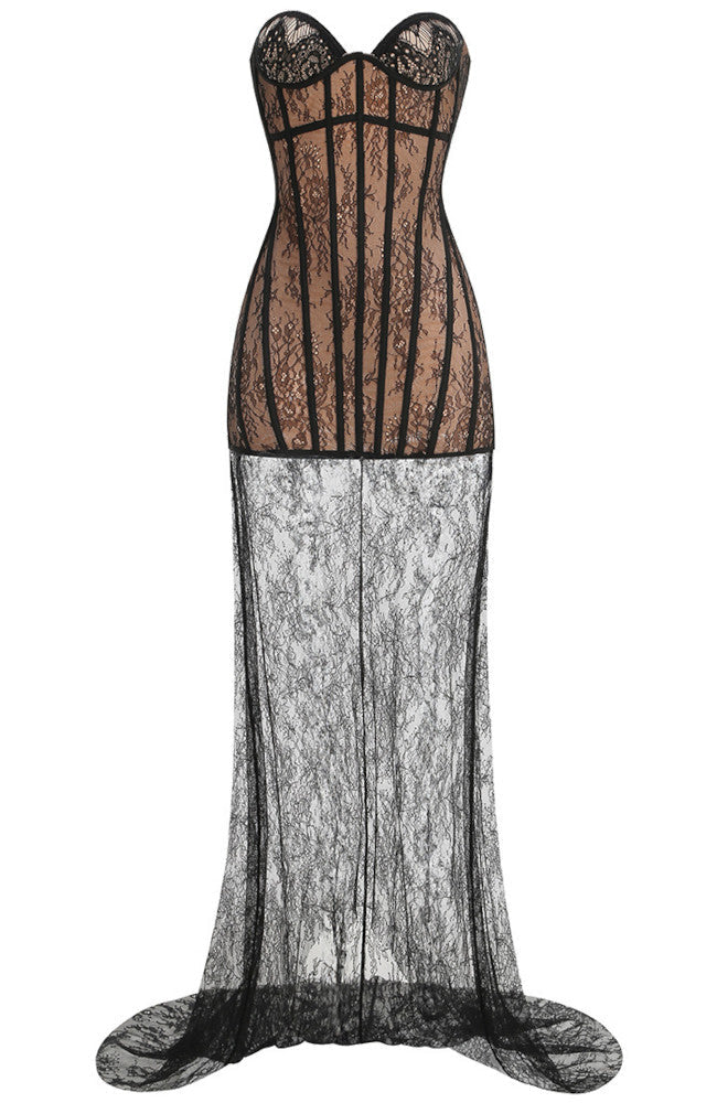 Serenity | Women's Strapless Lace Bustier Corset Maxi Dress