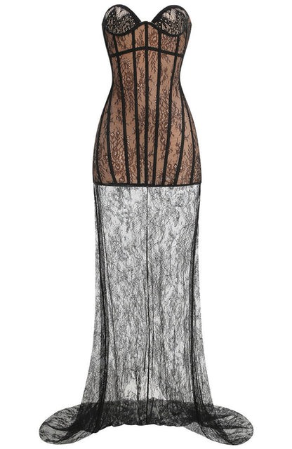 Serenity | Women's Strapless Lace Bustier Corset Maxi Dress