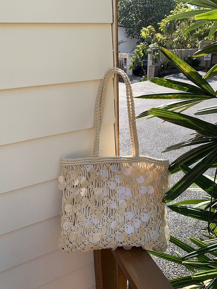 Suze | Women’s Sequin Woven Tote Shoulder Vacation Beach Bag