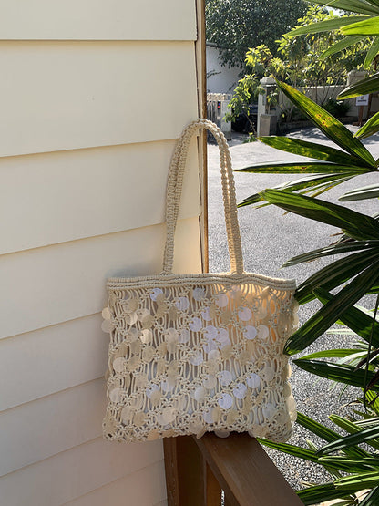 Suze | Women’s Sequin Woven Tote Shoulder Vacation Beach Bag