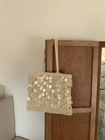 Suze | Women’s Sequin Woven Tote Shoulder Vacation Beach Bag
