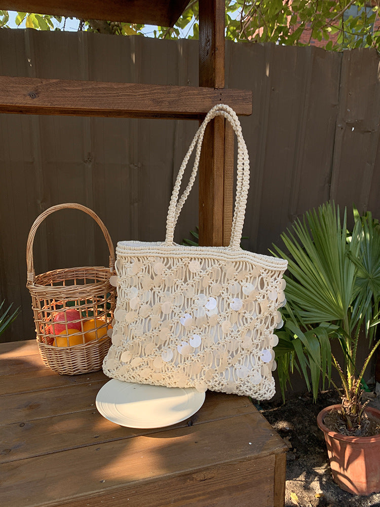 Suze | Women’s Sequin Woven Tote Shoulder Vacation Beach Bag