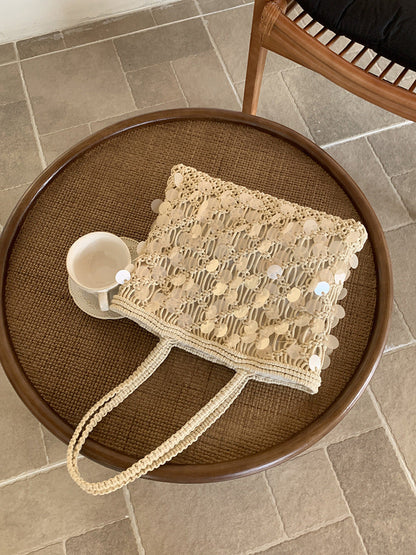 Suze | Women’s Sequin Woven Tote Shoulder Vacation Beach Bag