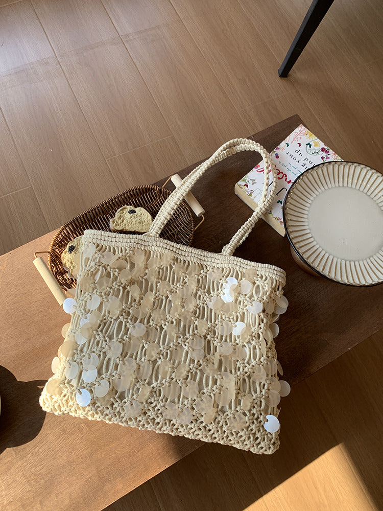 Suze | Women’s Sequin Woven Tote Shoulder Vacation Beach Bag