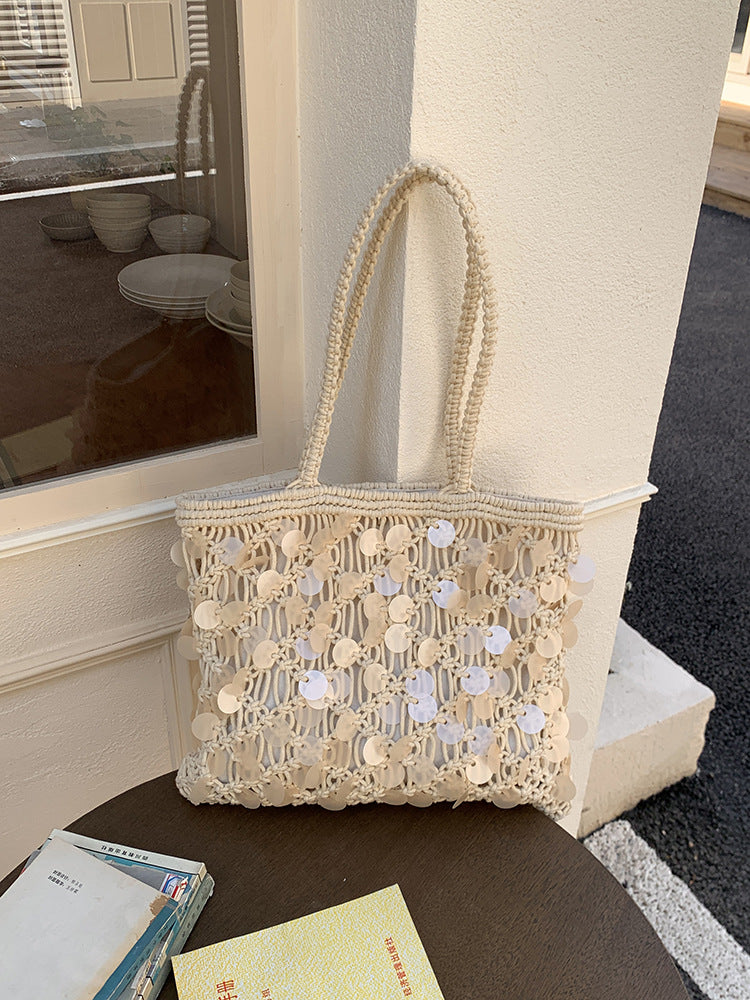Suze | Women’s Sequin Woven Tote Shoulder Vacation Beach Bag