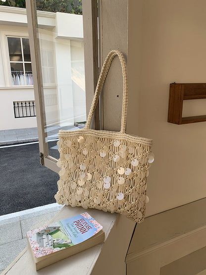 Suze | Women’s Sequin Woven Tote Shoulder Vacation Beach Bag