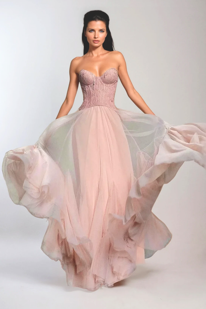 Tabitha | Women's Lace Corset Tulle Maxi Prom Dress