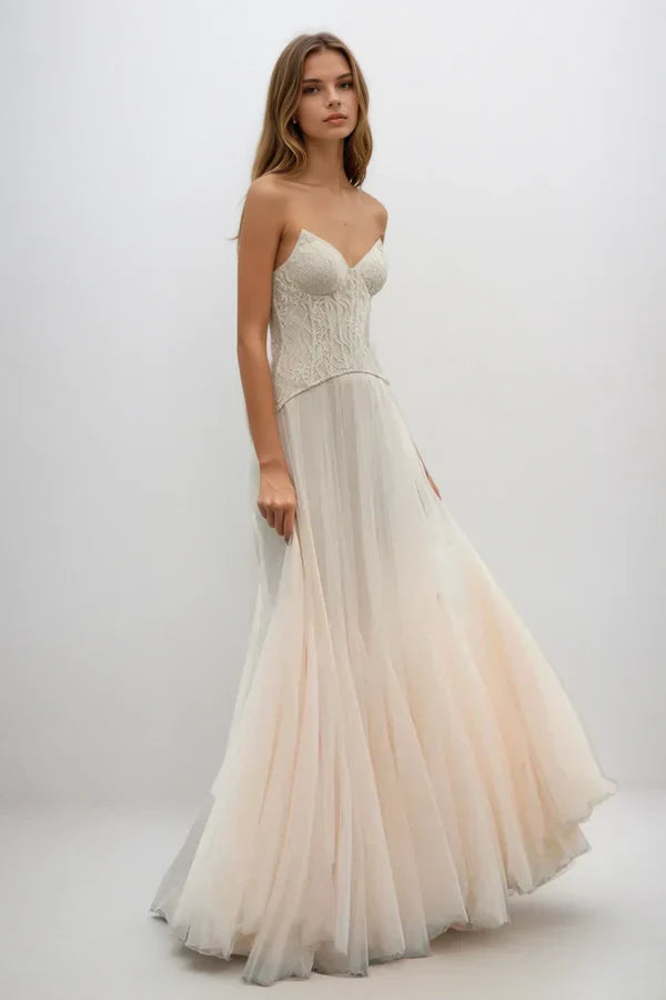 Tabitha | Women's Lace Corset Tulle Maxi Prom Dress