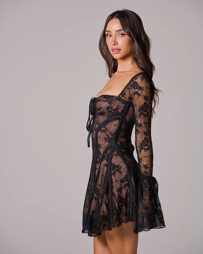Teagan | Women's Long Sleeve Romantic Lace Mini Dress