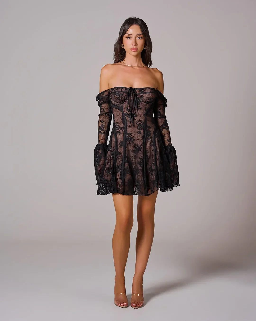 Teagan | Women's Long Sleeve Romantic Lace Mini Dress