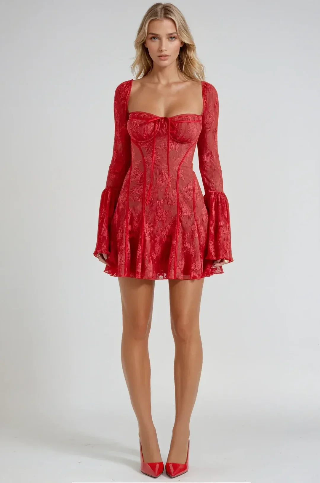 Teagan | Women's Long Sleeve Romantic Lace Mini Dress