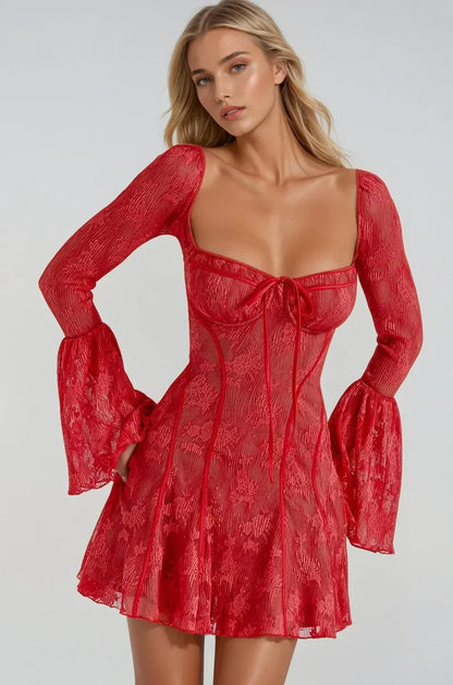 Teagan | Women's Long Sleeve Romantic Lace Mini Dress