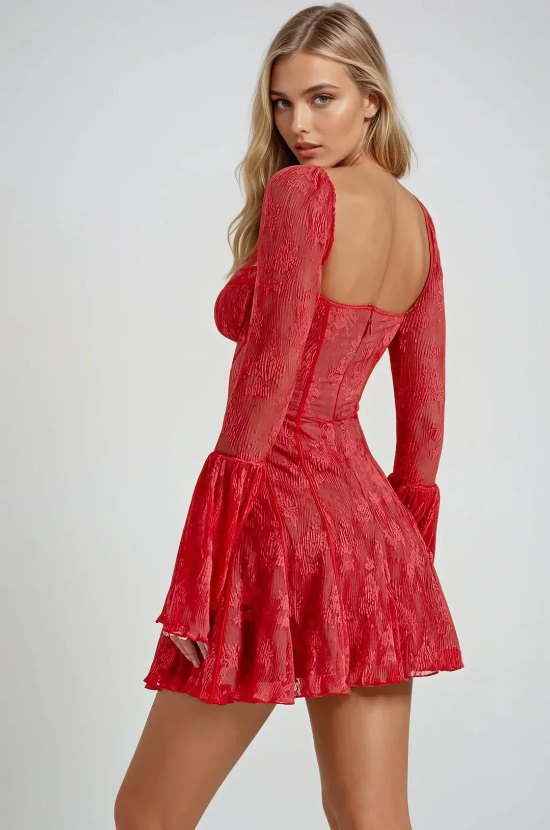 Teagan | Women's Long Sleeve Romantic Lace Mini Dress