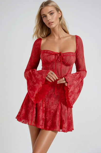 Teagan | Women's Long Sleeve Romantic Lace Mini Dress