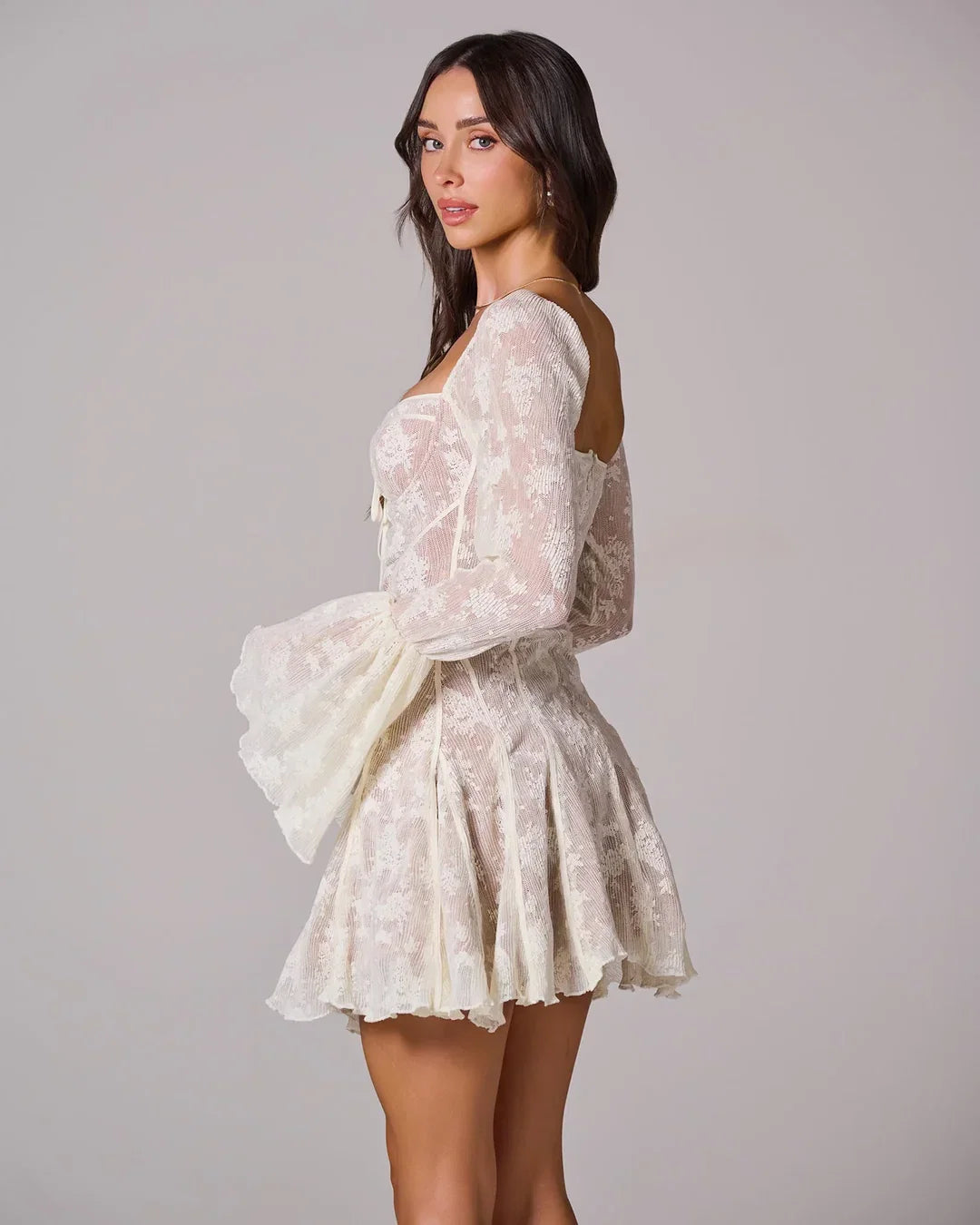 Teagan | Women's Long Sleeve Romantic Lace Mini Dress