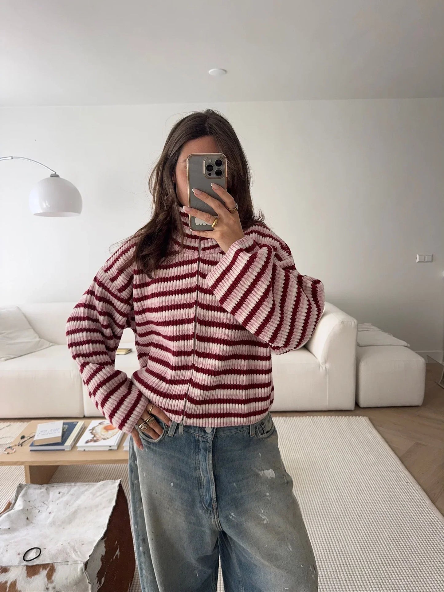 Tori | Women's Oversized Striped Zip Up Knit Sweater