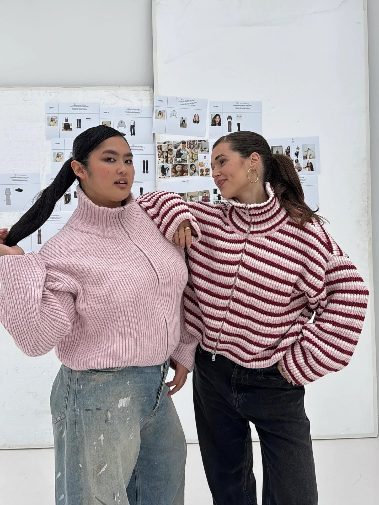 Tori | Women's Oversized Striped Zip Up Knit Sweater