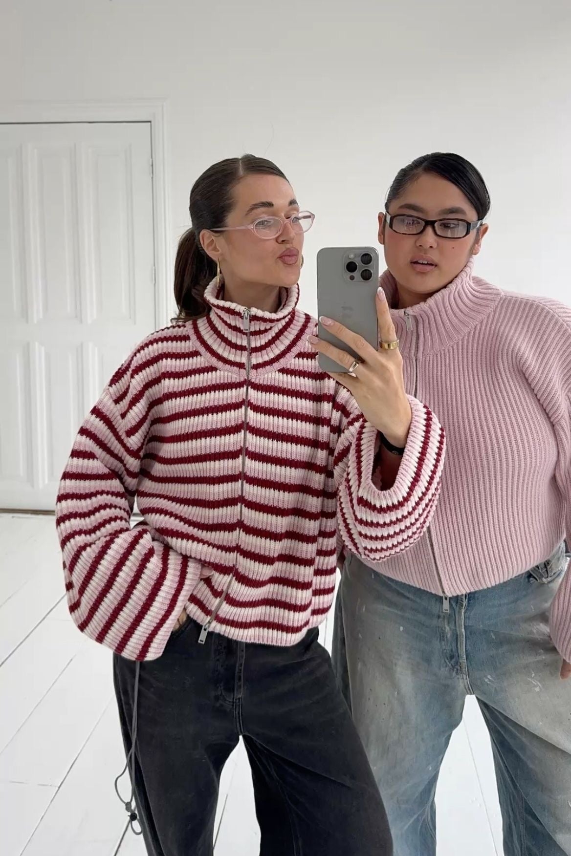 Tori | Women's Oversized Striped Zip Up Knit Sweater
