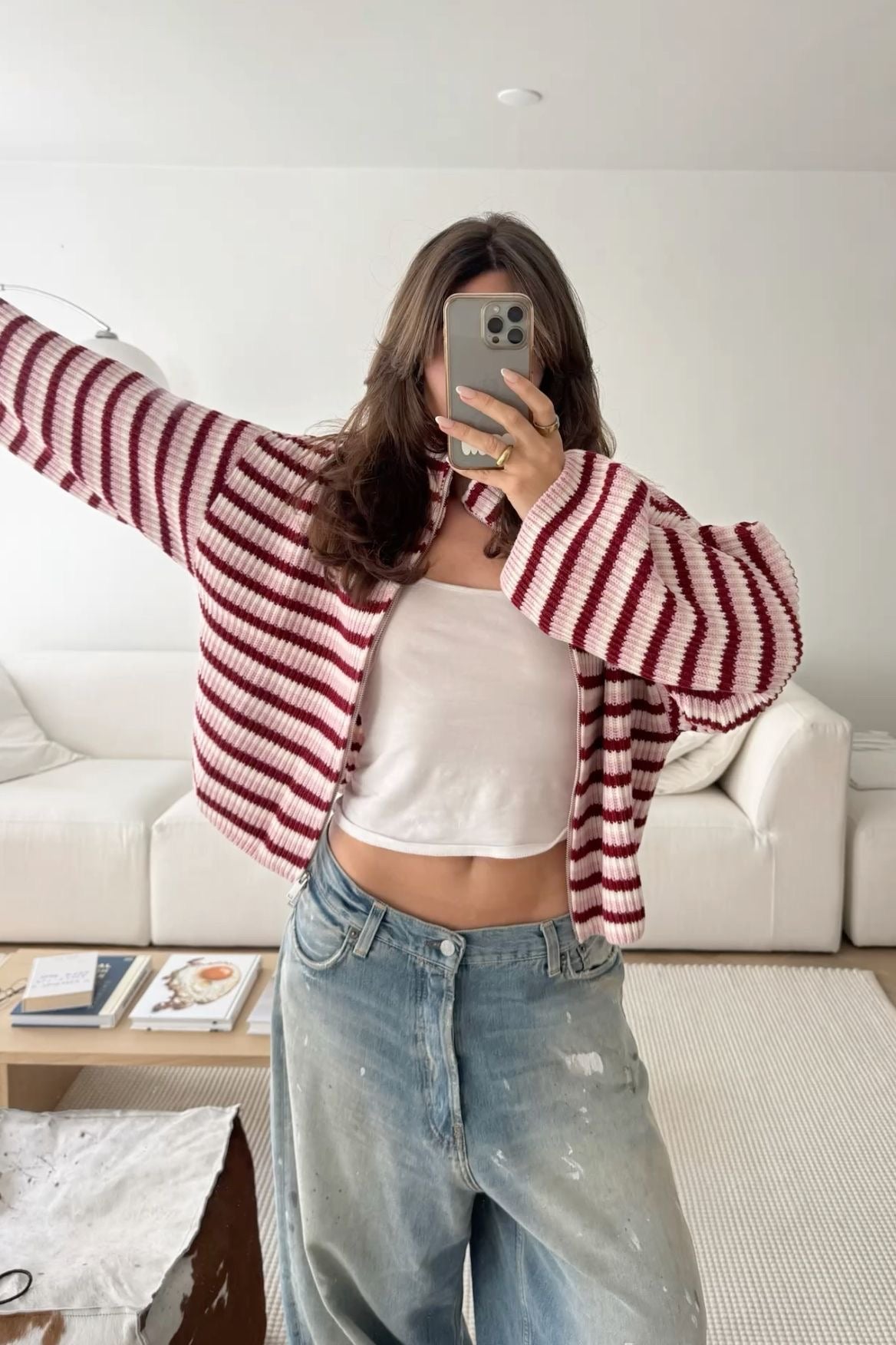 Tori | Women's Oversized Striped Zip Up Knit Sweater