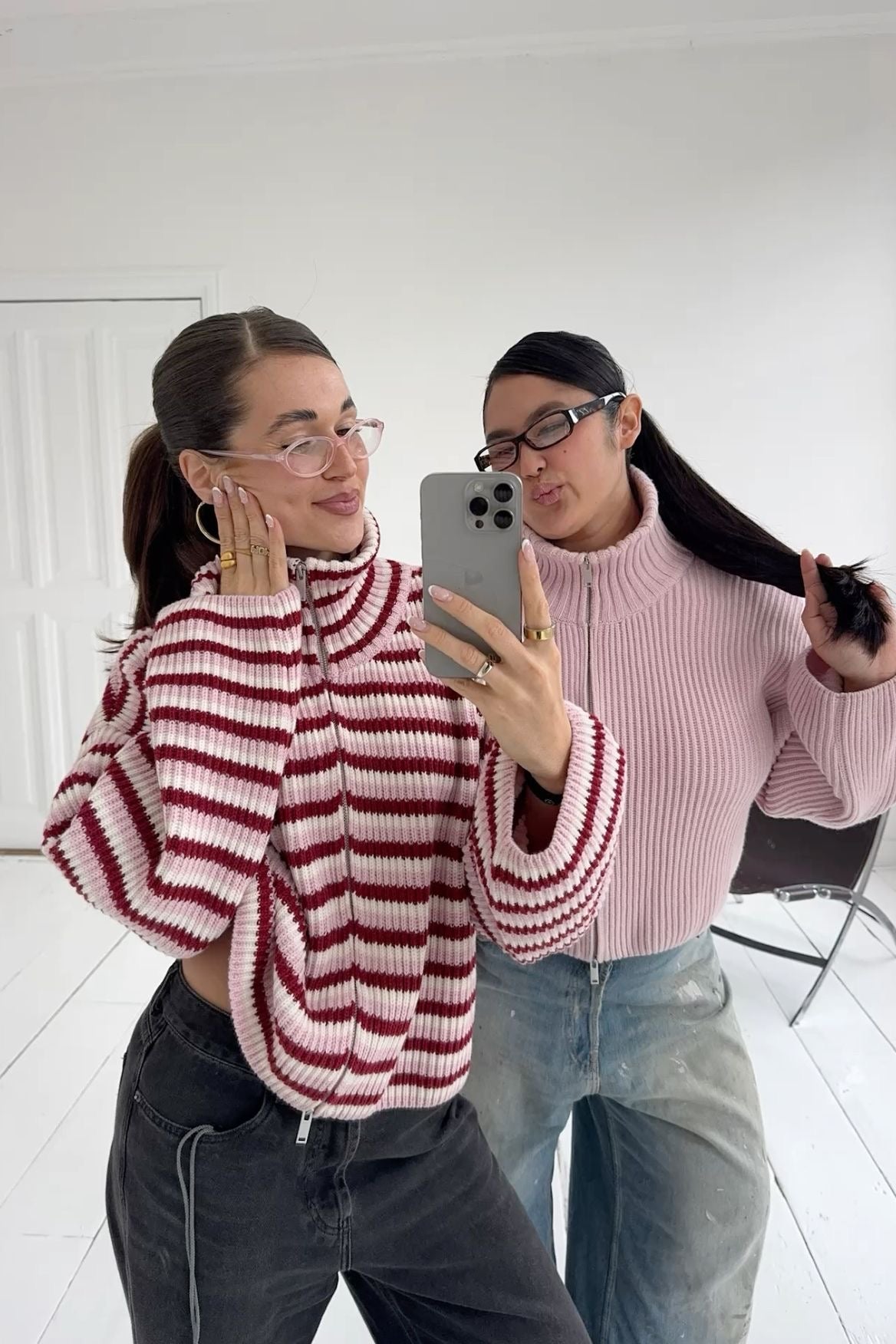 Tori | Women's Oversized Striped Zip Up Knit Sweater