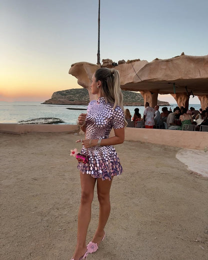 Violet | Women's High Neck Sequin Mini Dress