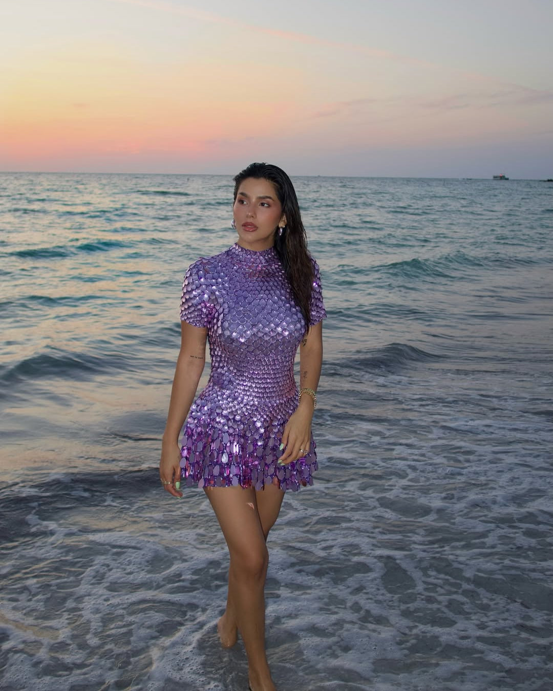 Violet | Women's High Neck Sequin Mini Dress
