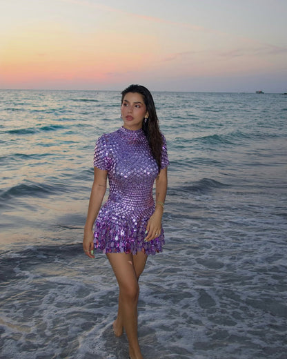 Violet | Women's High Neck Sequin Mini Dress