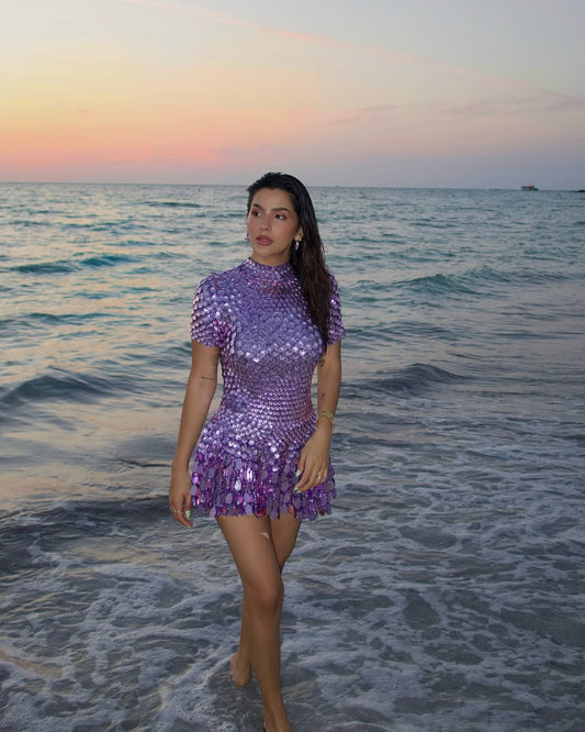 Violet | Women's High Neck Sequin Mini Dress
