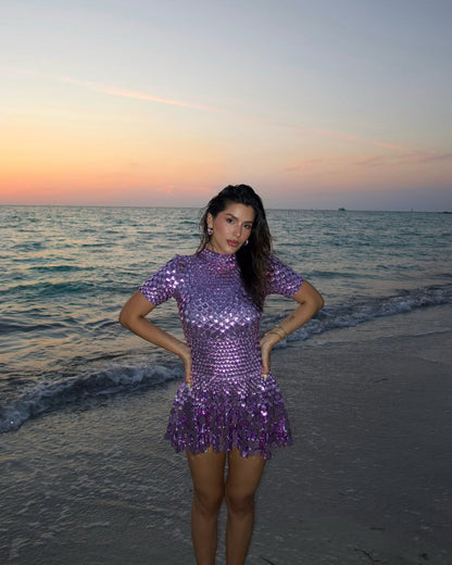 Violet | Women's High Neck Sequin Mini Dress