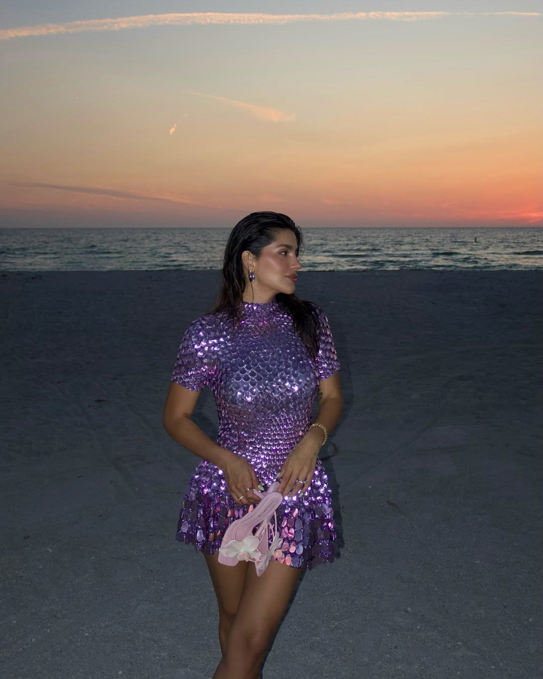 Violet | Women's High Neck Sequin Mini Dress