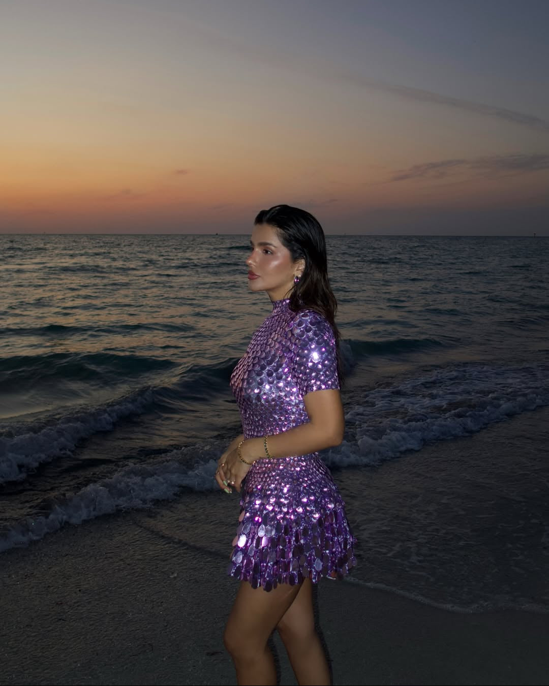 Violet | Women's High Neck Sequin Mini Dress