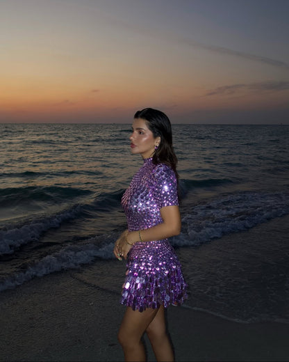 Violet | Women's High Neck Sequin Mini Dress