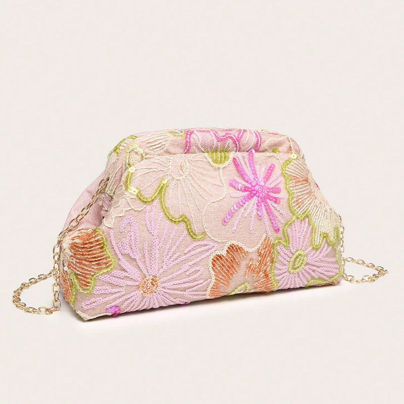 Wanda | Women’s Floral Embroidered Sequin Shoulder Bag Clutch Purse