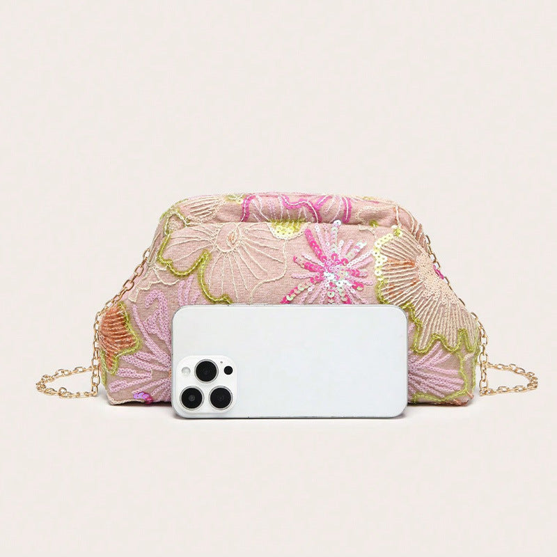 Wanda | Women’s Floral Embroidered Sequin Shoulder Bag Clutch Purse