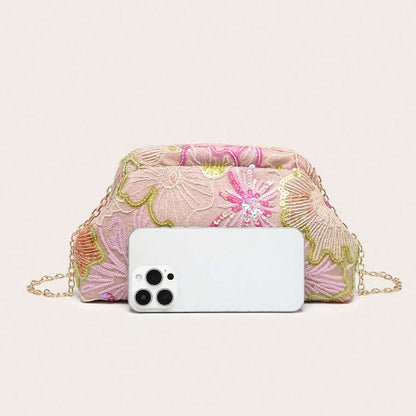 Wanda | Women’s Floral Embroidered Sequin Shoulder Bag Clutch Purse