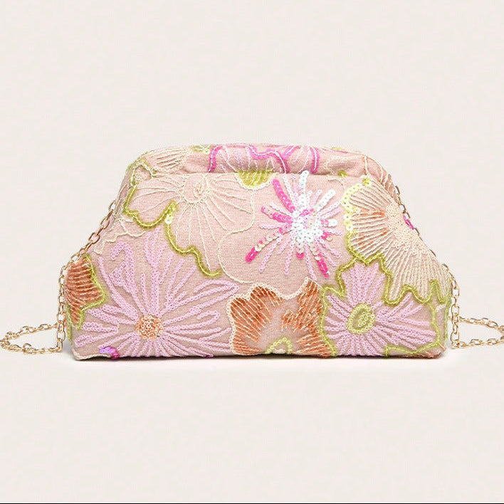 Wanda | Women’s Floral Embroidered Sequin Shoulder Bag Clutch Purse